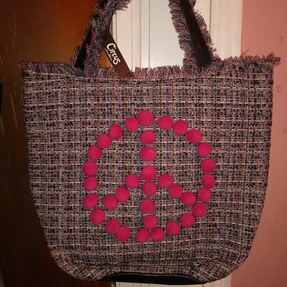 CIRCUS by Sam Edelman Mini Pom Shoulder Bag Jute Multicolored Poms NWT Large - Picture 1 of 1